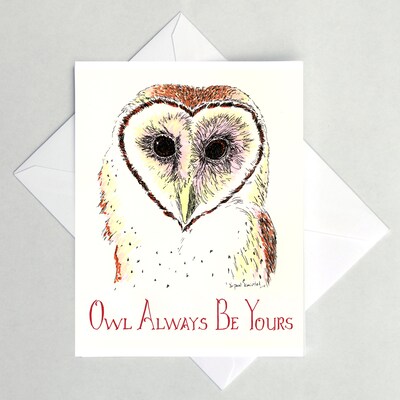 Valentine Owl Card, Barn Owl - image1